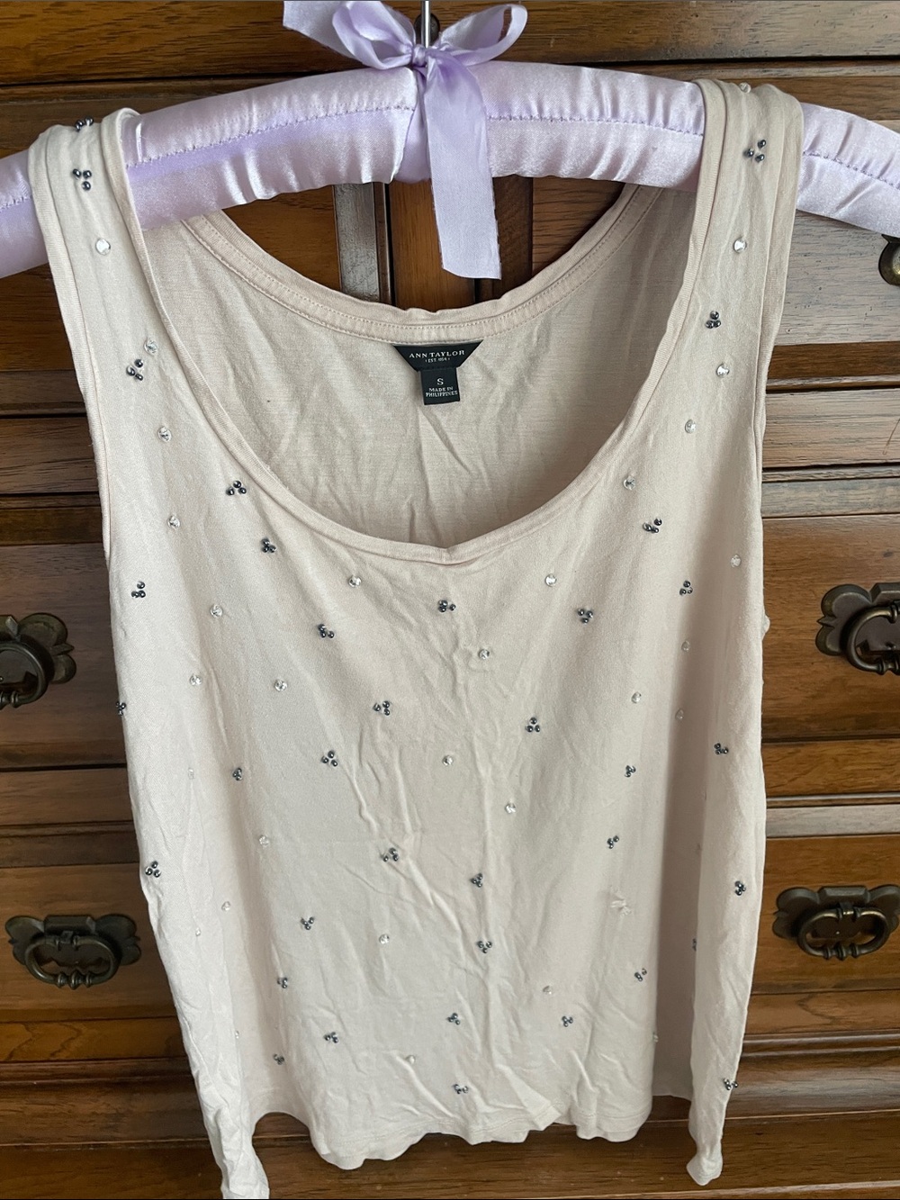 Ann Taylor Light Pink Tank Top with Bead Embellishment